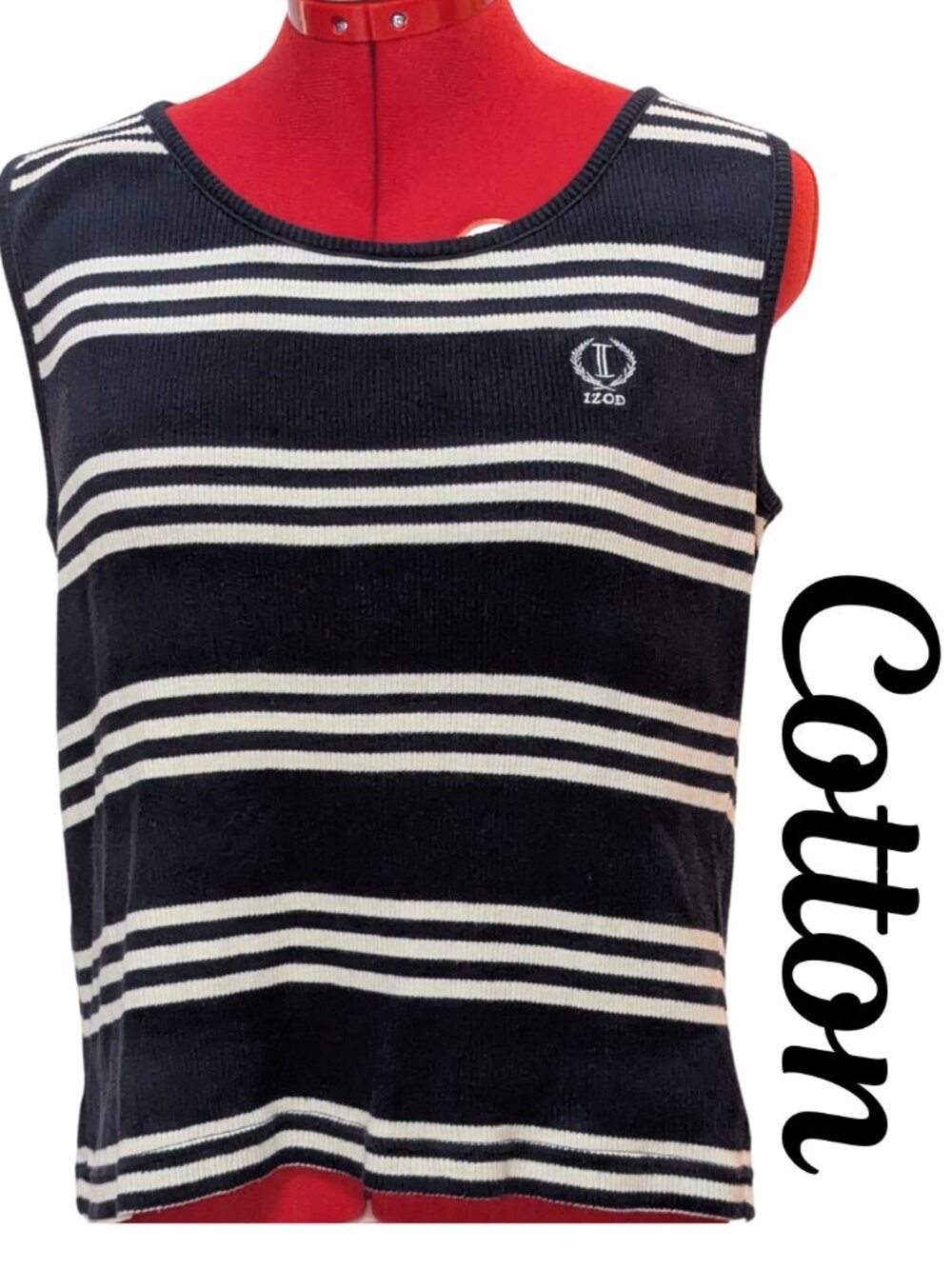 Izod Black and White Striped Cotton Tank Top
